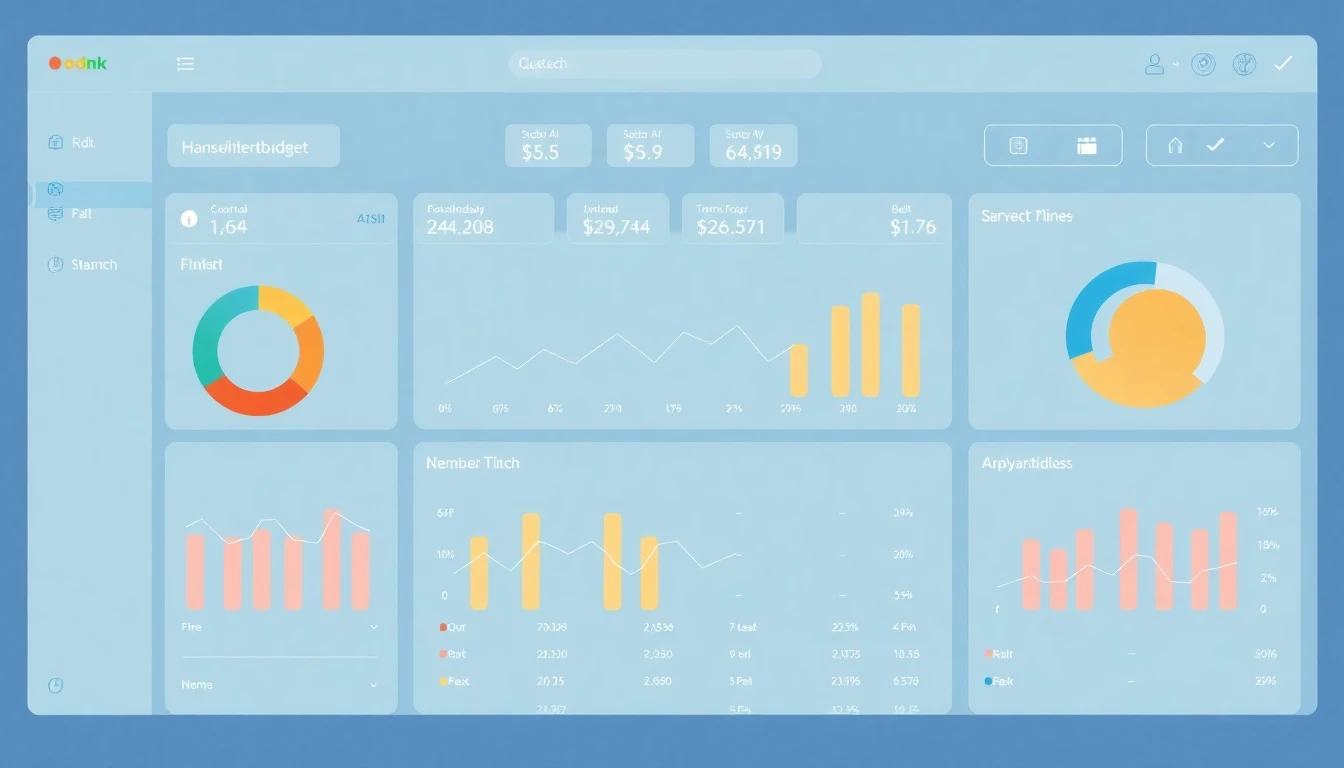 Modernes Fintech-Dashboard zeigt Haushaltsbudget-Übersicht mit Diagrammen